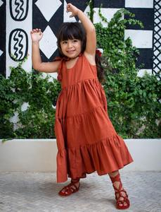 ชุดเดรสเด็กผู้หญิงผ้าคอตตอน100% สายรัดปรับความยาวถึงข้อเท้าสีทึบย้อมสี2024ใหม่ - Product Image 2