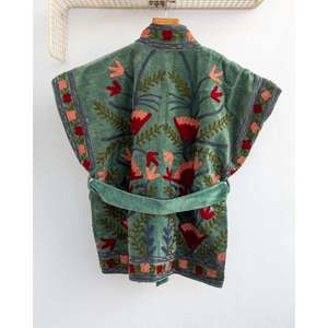 Jaipur Garden Boho <b>Reversible</b> <b>Jacket</b> Velvet Embroidery Linen Lining Satin Leather for Spring Autumn Winter-Cotton Polyester - Product Image 2