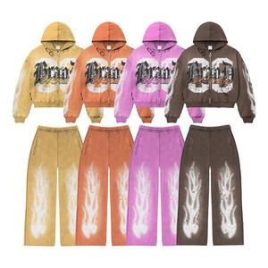 Sudadera con Capucha de Algodón Grueso, Estilo Casual Urbano, Estampado Personalizado, Vintage, con Pedrería, Lavado Ácido, con Cierre para Hombre - Product Image 1