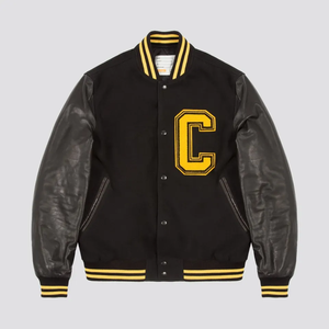 Blouson aviateur universitaire en tissu de laine haute Logo personnalisé Style hip-hop cuir ample uni Campus Street Look Baseball à flocage élevé - Product Image 6