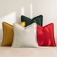 Style Boho 100% coton tissé housses de coussin carré luxe brodé solide motif maison décorative laine taie d'oreiller bas prix