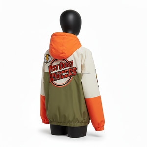 Veste coupe-vent en polyester pour femmes Color Block Olive Beige Orange Logo brodé Conception personnalisée Veste coupe-vent pour femmes - Product Image 5