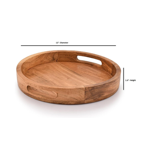 Wholesale Round Acacia Wooden Serving <b>Tray</b> with Handles Unique Serving <b>Tray</b> for Restaurant Home Kitchen from Vietnam - Product Image 3