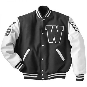 Chaquetas universitarias moradas de cuerpo de mezcla de lana de alta calidad, mangas blancas personalizadas, Parche de chenilla con botones, bombardero universitario para hombres - Product Image 2