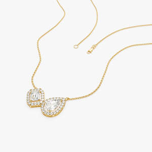 Impresionante Collar con Colgante Toi Et Moi de Pera y Esmeralda con Halo, 1.55 Ct F VS, Oro de 14K, Regalo de Joyería Fina para Aniversario de Bodas - Product Image 4