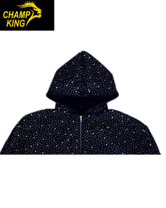 Sweat à capuche noir zippé de luxe pour homme, orné de strass et de diamants, fabriqué par la marque Champ king. - Product Image 4