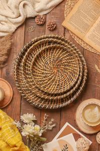 Tabla Redonda de Servir de Concha Marina de Ratán Natural, Artesanía Decorativa, Pieza de Decoración para el Hogar - Product Image 6