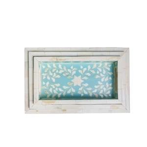 Plateau d'incrustation d'os personnalisé de luxe avec détails en nacre pour salon chic et décoration de cadeaux de fête - Product Image 3