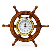 Jam Dinding Analog Quartz Dekoratif Model Roda Kapal Nautikal Gaya Kuningan Vintage untuk Rumah Kantor Rumah Pantai