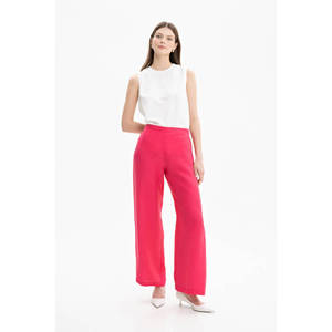 Linen Blend High-Waisted Wide-Leg <b>Trousers</b> with <b>Elastic</b> <b>Waist</b> and Wrinkled Finish - Product Image 1