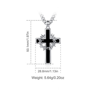 Ciondolo Croce Corona di <span class=keywords><strong>Spine</strong></span> Placcato Argento Vintage Ossidato con Inserti in Ossidiana, Gioiello Regalo Religioso Cristiano Spirituale - Product Image 2