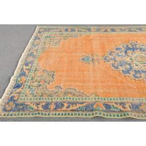 Alfombra de lana turca vintage de 5 pies, 7 pulgadas x 9 pies, naranja y azul, tejido plano rectangular clásico con patrón de retazos con respaldo de látex - Product Image 2