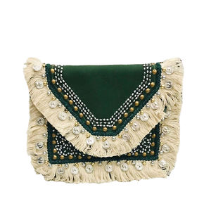 กระเป๋าคลัทช์หนังแท้ลายซองจดหมายสไตล์โบฮีเมียน งานฝีมือดีไซน์หรูหรา ประดับลูกปัดและงานปักหินหลากหลายแบบ - Product Image 1