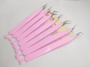 Pinzas profesionales para pestañas recubiertas de Color rosa, pinzas para pestañas injertadas con mango de diseño en forma de corazón de acero inoxidable - Product Image 2