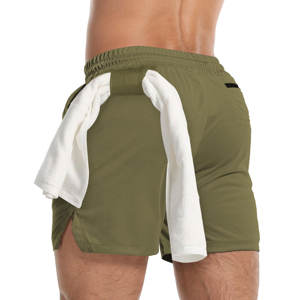 <b>Men's</b> Lightweight Gym Workout <b>Shorts</b> Casual Athletic <b>Shorts</b> for Running Training with <b>Zip</b> <b>Pockets</b> Towel Loop Pattern Decoration - Product Image 2