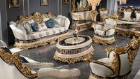 Ensemble de canapés Chesterfield traditionnels luxueux en teck avec table basse capitonnée pour salon formel