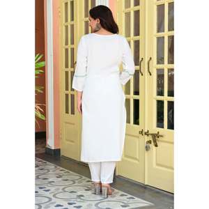 Chiffon Hand Painted Solid <b>Print</b> Kurta Top with Trousers & Dupatta (XXL/XXL) - Product Image 3