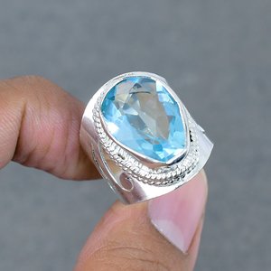 Best Selling Silver Plated Engagement <b>Ring</b> Classic Blue <b>Quartz</b> Brass Gemstone with Bezel Setting Silver Plated for Wedding - Product Image 1