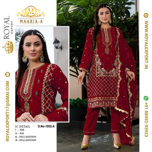 Collection de costumes pakistanais Salwar Kameez en faux georgette lourd brodé et séquencé de créateur exclusif - Product Image 4