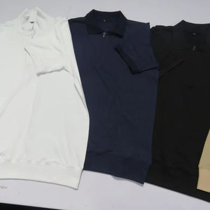 Solid Color Short Sleeve Casual 100% Cotton Half <b>Zip</b> <b>Up</b> Collar <b>Men's</b> Polo <b>Shirt</b> - Product Image 6