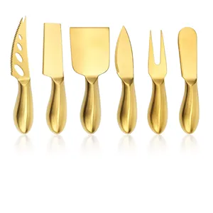Otel restoran için 6 adet peynir aracı Set paslanmaz çelik bıçak takımı altın cilalı Multiuse bıçak çatal serpme ev için