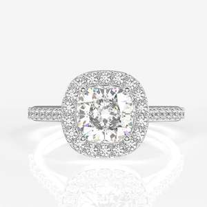 Cushion Cut Lab Grown Diamond with 18K Gold Halo Engagement <b>Ring</b> - Product Image 4