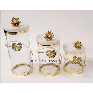 Juego de 2 botes de vidrio redondos para el hogar, Decoración de cocina, contenedores de tarros de almacenamiento, botes clásicos más vendidos a precio de mayorista - Product Image 6