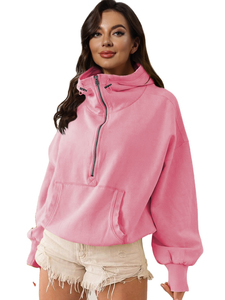 Conjunto de Sudadera Corta con Media Cremallera y Lavado Ácido para Mujer, Ajuste Regular, Transpirable, Resistente al Viento, Ecológico, Informal, para Calle, con Bolsillos Laterales - Product Image 2