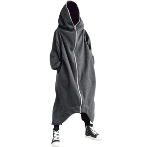 Veste à capuche longue à fermeture éclair pour hommes, couleur unie, style foncé, sweat à capuche en polyester - Product Image 1