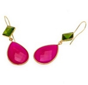 Pendientes con forma de pera y cojín, piedra preciosa de cuarzo, calcedonia y Peridoto, Plata de Ley 925, color fucsia, novedad - Product Image 1
