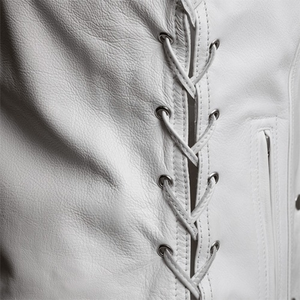 Gilet en cuir de vache véritable teint en blanc, col en V, fermeture à quatre boutons-pression, laçage latéral réglable, respirant, vêtement d'extérieur dissimulant - Product Image 5