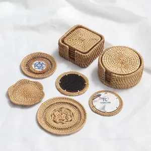 Tabela decoração calor prova chá copo pote vidro redondo flor cerâmica rattan tecido coaster cerâmica coaster sublimação em branco