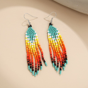 ต่างหูลูกปัดวินเทจทำมือสุดหรูต่างหูพู่ห้อยลูกปัดลายนกอินทรีหลากสีสำหรับผู้หญิงเครื่องประดับ - Product Image 4