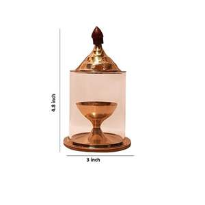 Lampe à huile Jyoti Diya en laiton avec support de mèche à vis réglable et couvercle en verre borosilicate, grande taille, capacité de 150 ml d'huile, Stay - Product Image 6