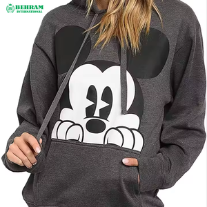 <strong>Mickey</strong> <strong>Mouse</strong> Hoodie Gray Cotton Pullover <strong>Sweatshirt</strong> With Pockets Character Print Front Design Autumn Casual Wear - Product Image 2