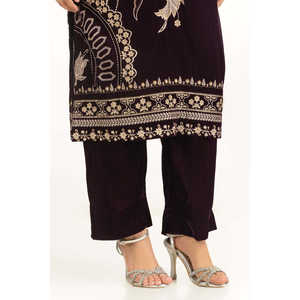 Ensemble chemise et pantalon en velours brodé à motif floral, taille XL pour femme, vêtements de sport, style évasé pour l'été et l'automne, IPST-55119 - Product Image 3