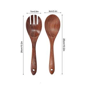 Vente flash : service à salade en bois, bois de manguier poli émaillé, avec plateau rond assorti - Product Image 5