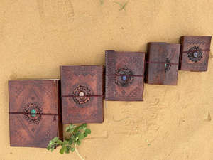 New Real Hand Tooled Leather Thread Secure Journal With Semi Precious Stone Boho Traditional Vintage Leather <b>Lock</b> <b>Travel</b> Journal - Product Image 6