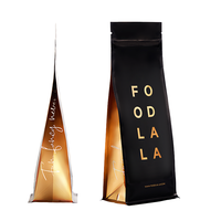 Sac d'emballage alimentaire à fond plat avec fermeture éclair, finition mate, or, noir, blanc, OPP/VMPET/PE, 500g, 17,6oz, 1,1lb, 150 microns