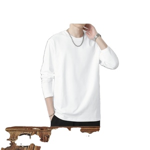 เสื้อยืดแขนยาวสีขาวล้วนสำหรับผู้ชาย ผ้าฝ้ายถักเนื้อนุ่ม คุณสมบัติกันยับและระบายอากาศได้ดี ขายส่ง - Product Image 2