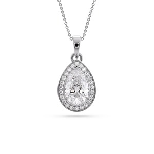 Colgante Romántico con Diamante Corte Pera y Halo Simple, Diamante Cultivado en Laboratorio de 0.50 Ct en Platino, para Regalo de Aniversario de Bodas - Product Image 2