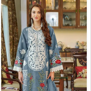 Ropa de invierno de tendencia: Organza bordada Shalwar Kameez con trabajo hecho a mano, parte inferior e interior de Santoon aburrido pesado para elegancia - Product Image 1