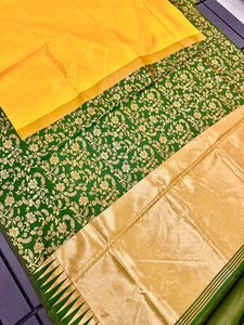 Sari de Seda Artística con Borde Jacquard para Mujer, Reversible, Sin Arrugas, Sin Costuras, Blusa Fluida, para Bodas de Invierno, Fiestas, Protección Solar, de Vesta Exports - Product Image 6