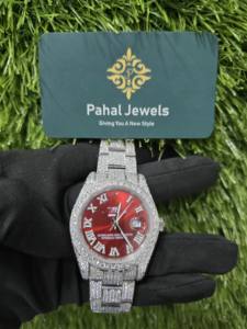 Montre en diamant Moissanite VVS à vente chaude, entièrement automatique, 41 mm, ton rose blanc, luxe, verre glacé, épines noires, montre mécanique - Product Image 3