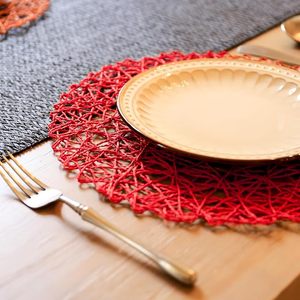 Best Theme Design Natural Non-Slip Heat Resistant Round <b>Red</b> Placemat <b>Paper</b> Braided Indoor Outdoor Dining Table Classic Style - Product Image 2