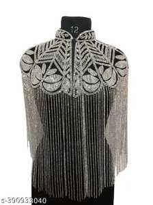 เสื้อคลุมยาวผ้าโพลีเอสเตอร์หรูหราพร้อมลูกปัดดีไซน์ประดับเลื่อมสำหรับงานเฉลิมฉลองเฉลิมฉลองที่คอโลโก้สวยงามด้านหลัง - Product Image 2