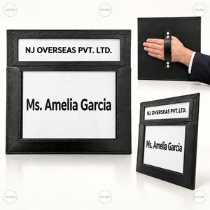 Panneau d'appel de bienvenue pour les clients de l'aéroport Divris, en cuir noir, panneau d'appel de bienvenue pour les clients, équipements hôteliers - Product Image 3