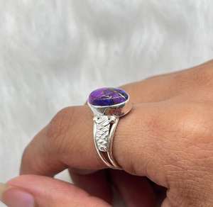 Anillo de Plata de Ley 925 hecho a mano con cobre púrpura natural turquesa regalo de dama de honor OCASIÓN DE BODA piedra ovalada - Product Image 5