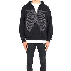 2025 último diseño de los hombres de peso pesado 100% algodón de cara completa Sudadera con capucha de manga larga con cremallera Streetwear diamantes de imitación para el invierno OEM - Product Image 1