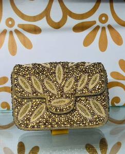 Beaded Satin Lining <b>Clutch</b> Evening Bag with Pearl Fringe Handmade Cross-Body Strap for Party Events - Product Image 4